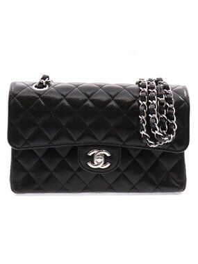 Chanel Shoulder Bag Black Silver Caviar Leather Quilted 23 Double Flap Chain